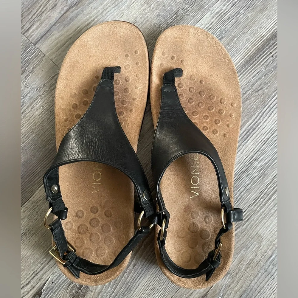 Vionic Kirra Black Leather Sandals - Picture 3 of 12